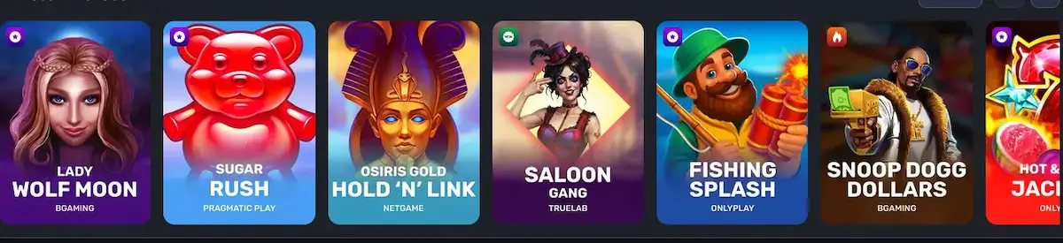 Popular ReelsOn pokies including Lady Wolf Moon, Sugar Rush and Osiris Gold Hold 'N' Link