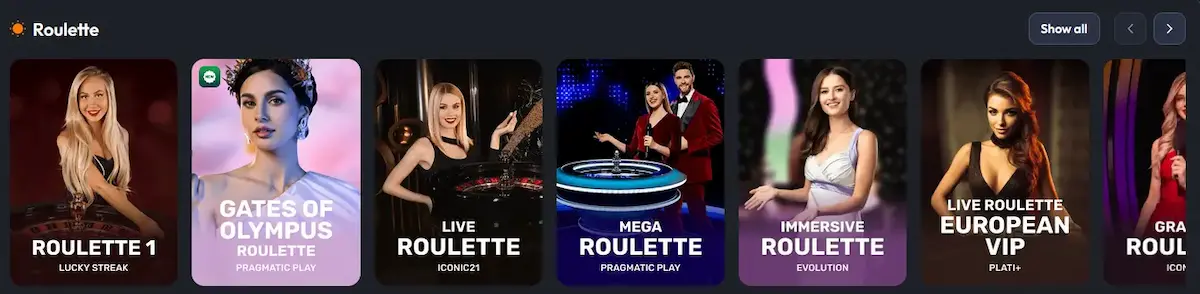 ReelsOn live roulette tables including Lightning Roulette from Evolution Gaming
